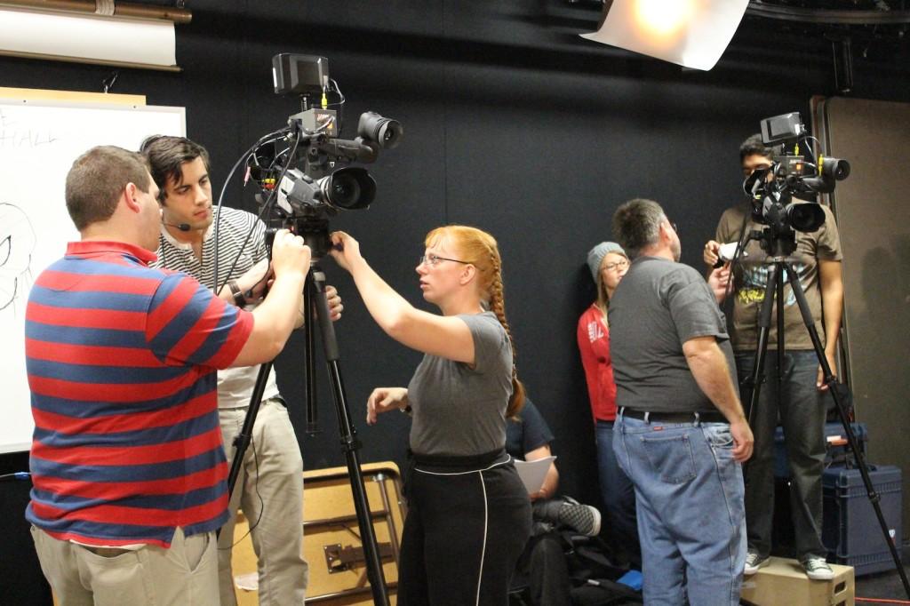 From+left%3A+students+Jeremy+Knight%2C+Shaaheen+Karabi+and+Tracy+Gorman+set+up+to+film+Room+at+the+End+of+the+Hall.