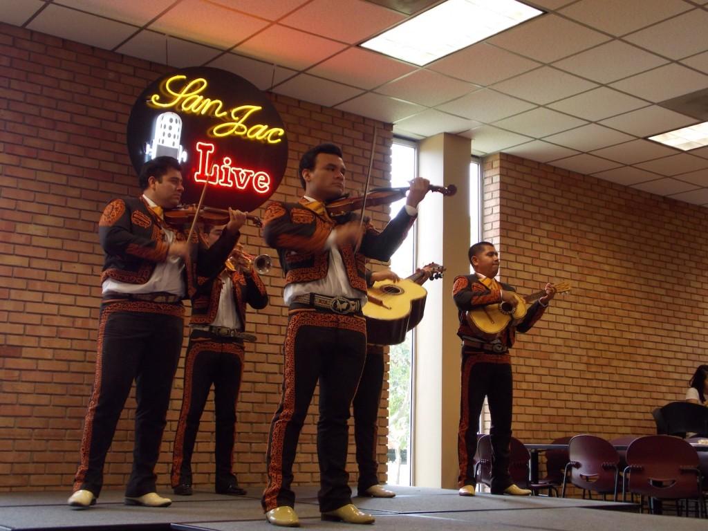 Mariachi band Calmecal plays traditional mariachi music in the student center to kick off Hispanic Heritage Month (HHM).