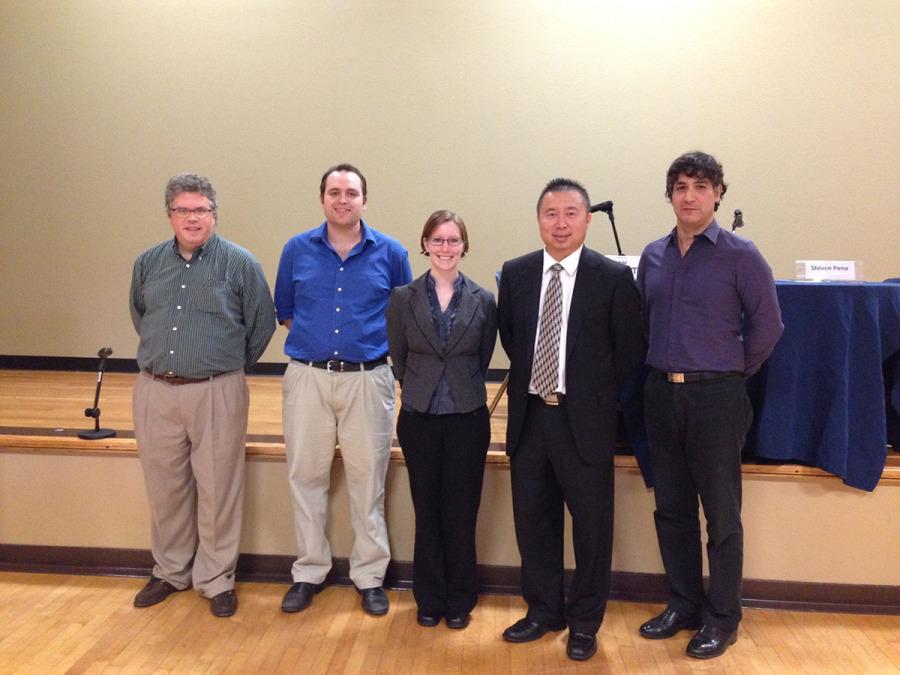 From left: David LeMaster, Will Parent, Nikki Vogel, Thi Lam and Steven Pena pose for a picture at last years debate.