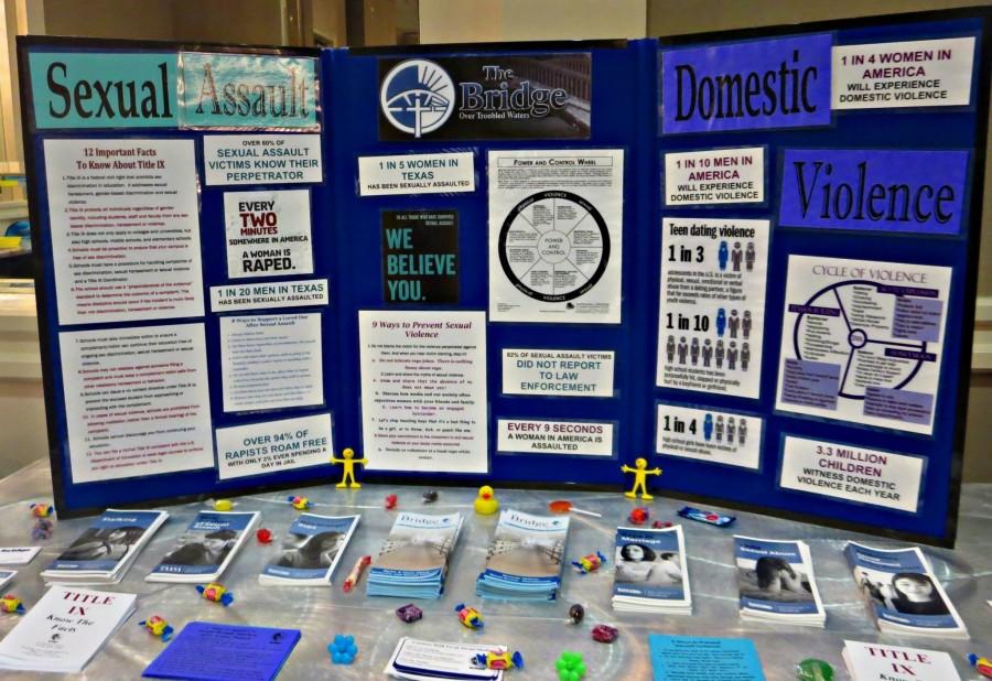 Local advocacy group, The Bridge Over Troubled Waters, provides a board full of information to educate victims at their crisis center.