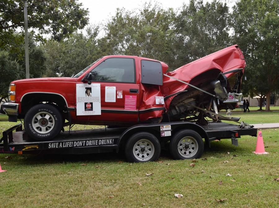 Emily Jones lost her life when an impaired driver hit her truck (pictured). Her totaled vehicle sits on display on the South campus as part of Horrors of the Crash. 