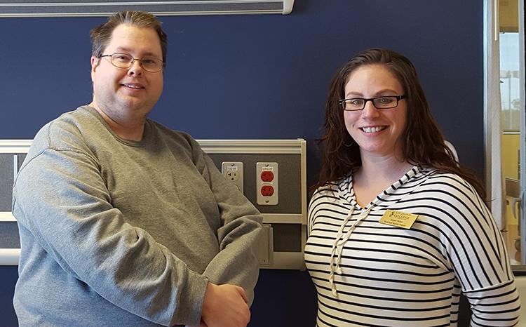 Administrative assistants David Payton (left) and Laura Culp will help host prospective students during First Steps into Nursing March 4 on the South campus. 
