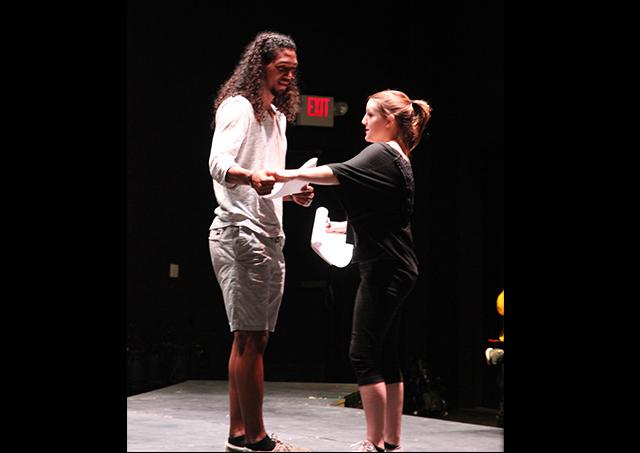 Brandon Barber (left) and Chelse Tillman rehearse a scene for the upcoming original production ‘Stories.’  
