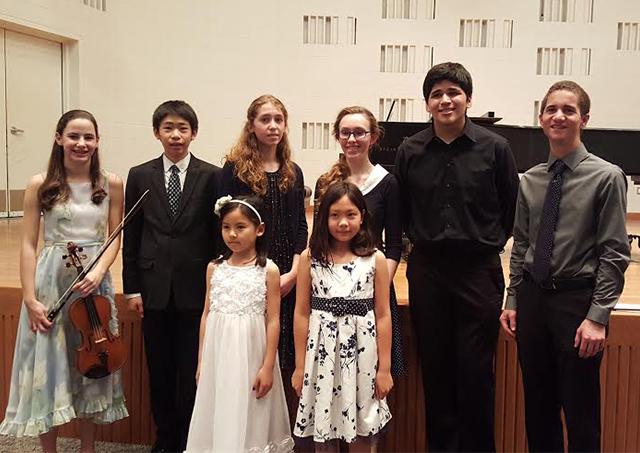 The winners of the first Young Artists Competition include: (Back row, from left) first-place winners Susanna Bobbs, Daniel Chang, Stephanie Pickrell, Emma Bolton, and second-place winners Giacomo Tiznado and Zach Williams; (Bottom row, from left) first-place winners Chloe Luo and Leia Walker.
