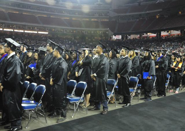 Graduates attend San Jacinto College Commencement in May. The College is one of the top 10 finalists vying for the Aspen Prize for Community College Excellence. 