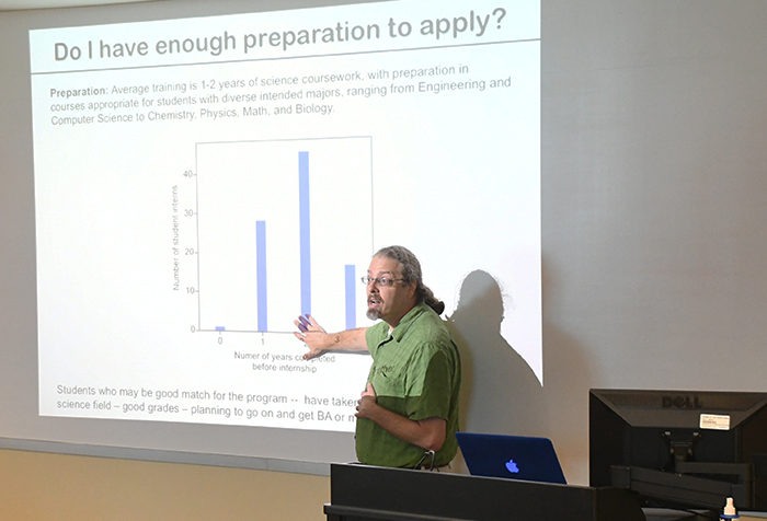 Rice+University+faculty+member+Joff+Silberg+delivers+a+keynote+speech+explaining+the+10-week+summer+programs+open+to+community+college+students+interested+in+interdisciplinary+science+research.