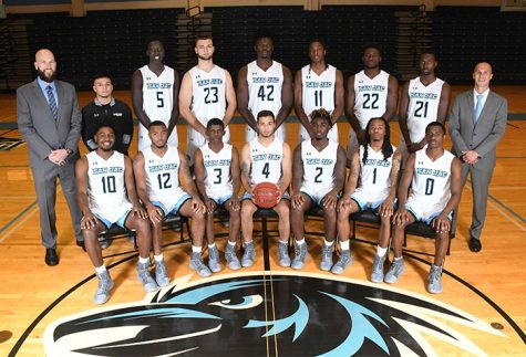 Assistant Coach Albert Talley Jr. (back row, far left) and Head Coach Scott Gernander (back row, far right) are pictured here with the 2017-2018 San Jacinto College Men’s Basketball team. Both Gernander and Talley will remain with the College in different positions. 