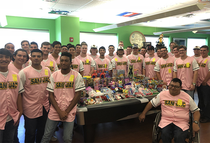 San Jacinto College baseball players, pictured here at Shriners Hospitals for Children in 2017, will continue the team’s Christmastime tradition on Dec. 6 with a visit to the burn care unit.